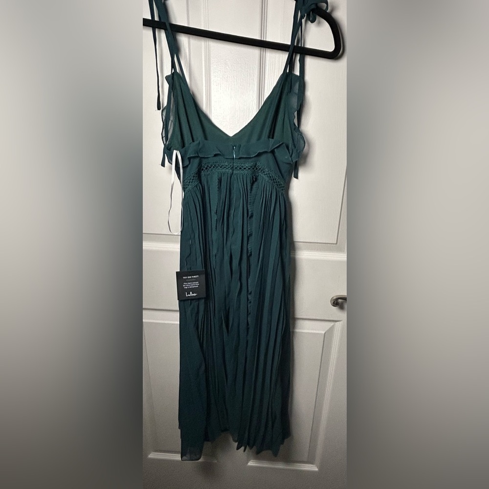Never a Dull Moment Emerald Green Tie-Strap Pleated Midi Dress Size XXS New NWT - Picture 10 of 11